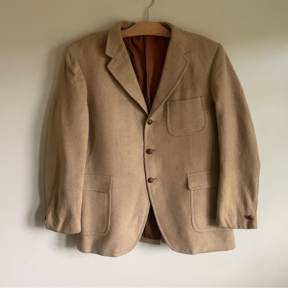 60s Vintage 100% Camel Hair Blazer Sports Coat Suit Jacket Chas Tanner & Son